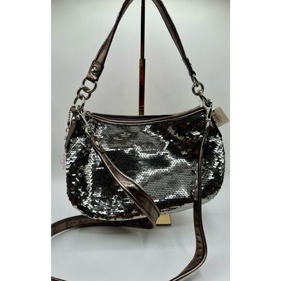 Coach Poppy Special Edition Spotlight NWT Graphite Silver Sequin Crossbody Bag - Picture 7 of 8
